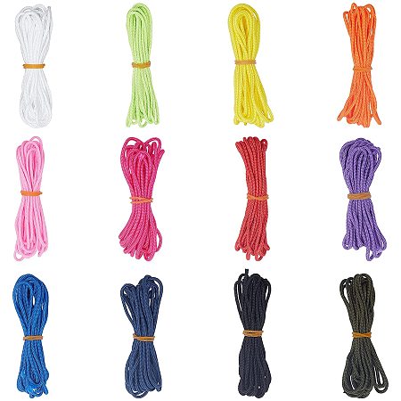 SUPERFINDINGS 12 Colors Total 10FT (3m) Parachute Cords 0.08Inch Multifunction Polypropylene Cords,for Bracelets, Dog Collar, DIY Manual Braiding