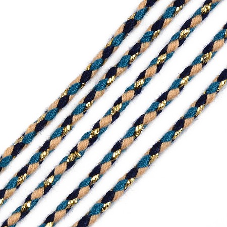 Honeyhandy Tri-color Polyester Braided Cords, with Gold Metallic Thread, for Braided Jewelry Friendship Bracelet Making, Marine Blue, 2mm, about 100yard/bundle(91.44m/bundle)