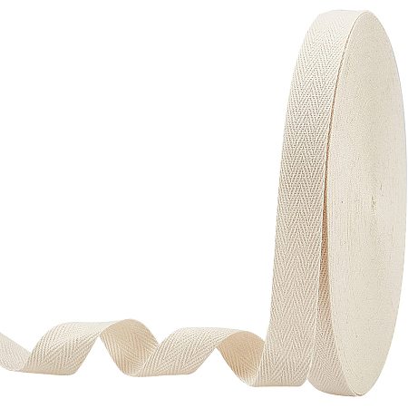 NBEADS 54.68 Yards(50m)/Roll Herringbone Cotton Webbings, 20mm Wide Antique White Cotton Twill Tape Ribbons Cotton Herringbone Cords for Knit Sewing DIY Crafts