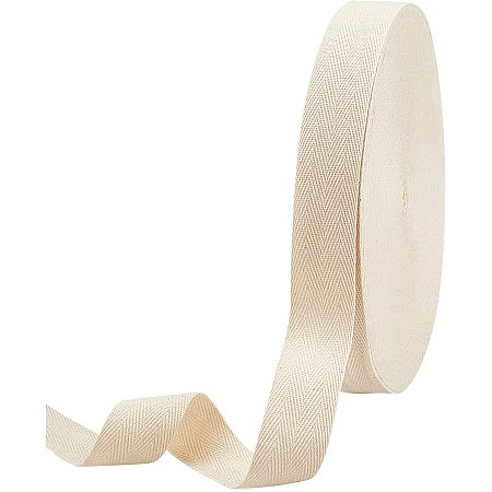NBEADS 54.68 Yards(50m)/Roll Cotton Tape Ribbons, Herringbone Cotton Webbings, 30mm Wide Flat Cotton Herringbone Cords for Knit Sewing DIY Crafts, Antique White