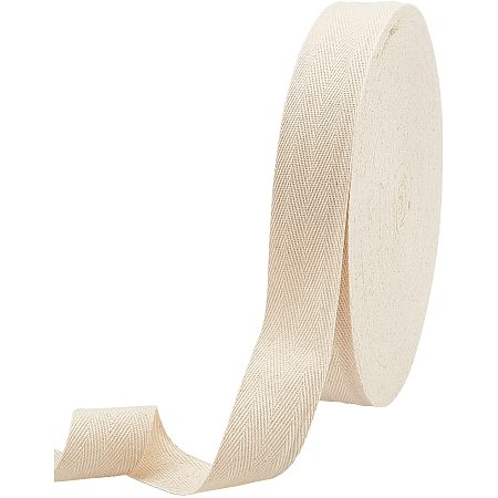 NBEADS 54.68 Yards(50m)/Roll Herringbone Cotton Webbings, 35mm Wide Cotton Twill Tape Ribbons Cotton Herringbone Cords for Knit Sewing DIY Crafts, Antique White