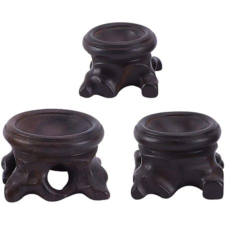 AHANDMAKER 3Pcs 3 Style Wood Crystal Ball Display Pedestal, Round Display Stand, Stone Collection Display Standfor Crystal Diamond Ball