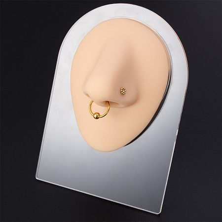 Honeyhandy Soft Silicone Nose Flexible Model Body Part Displays with Acrylic Stands, Jewelry Display Teaching Tools for Piercing Suture Acupuncture Practice, PeachPuff, Stand: 8x5.1x10.6cm, Silicone: 7.4x6x3.9cm
