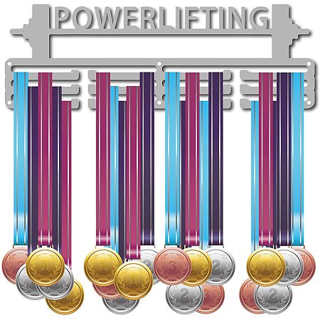 CREATCABIN Medal Holder Sport Powerlifting Words Awards Display Stand Wall Rack Mount Hanger Decor for Champions Home Badge 3 Rung Medalist Running Gymnastics Over 60 Medals Olympic Games 15.7x5.3inch
