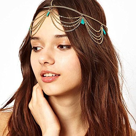 ARRICRAFT 1 Pcs Unique Turquoise Chain Jewelry Headband Party Headpiece Hair Band For Girls