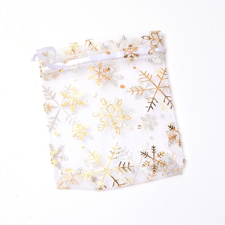 Honeyhandy ChristmasSsnowflake Organza Gift Bags, for Party Candy Jewelry Bags & Pouches, Rectangle, Gold, 12.2x10x0.05cm