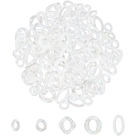 Pandahall Elite 6 Styles Acrylic Linking Rings 120pcs Clear AB Open Acrylic Quick Link Rings Transparent Curb Chain Connectors for Curb Chains DIY Earring Necklace Jewelry Eyeglass Chain, 18.5~35mm Long