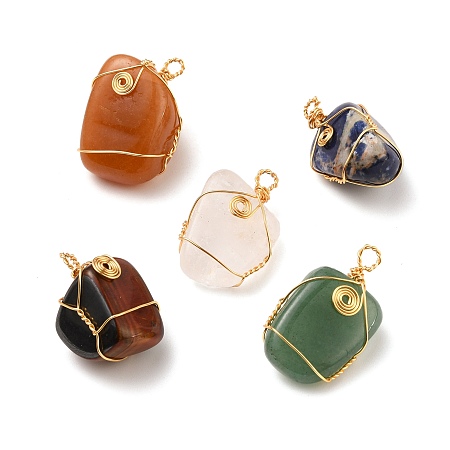 Honeyhandy Natural Gemstone Wire Wrapped Pendants, with Copper Wire, Nuggets, 29~34x16~22x12~21mm, Hole: 2.5~3.5mm