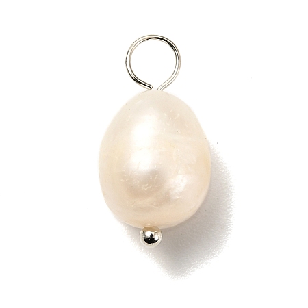 Honeyhandy Natural Cultured Freshwater Pearl Pendants, with Brass Ball Head Pins, Rice, Platinum, 17~18mm, Hole: 3.5mm