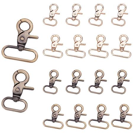PandaHall Elite 12 pcs 2 Sizes Alloy Swivel Trigger Lobster Claw Clasps 360°Swivel Trigger Snap Hooks for Keychain Key Rings Jewelry Finding Making, Antique Bronze/Light Gold