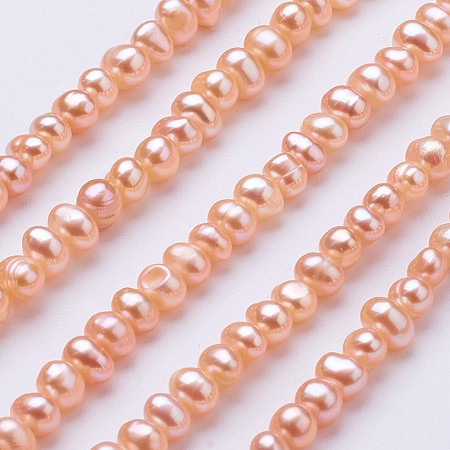 Honeyhandy Natural Cultured Freshwater Pearl Beads Strands, Potato, Light Salmon, 2.5~4.5x4.5~6mm, Hole: 0.7mm,  about 87~90pcs/strand, 1.36~1.38 inch(34.5~35cm)