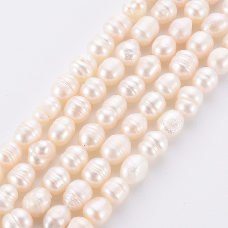 ARRICRAFT Natural Cultured Freshwater Pearl Beads Strands, Potato, Antique White, 5~8.5x5~6x5~6mm, Hole: 0.6mm, about 50~51pcs/strand, 12.80 inches~13.58 inches(32.5~34.5cm)