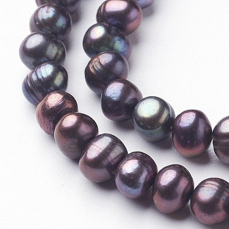 ARRICRAFT Natural Cultured Freshwater Pearl Beads Strands, Potato, Prussian Blue, 7~10x7~8mm, Hole: 0.6~0.7mm, about 50pcs/strand, 14.1 inches