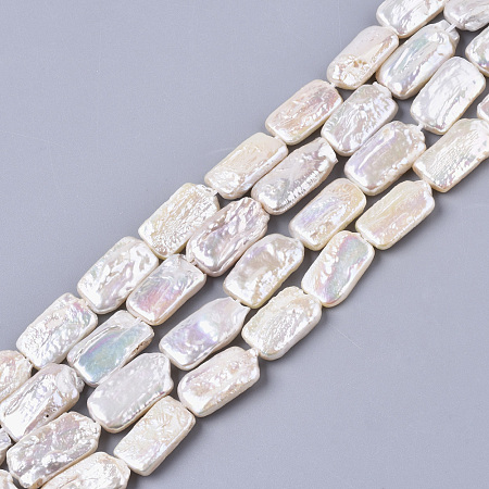 Honeyhandy Natural Baroque Pearl Keshi Pearl Beads Strands, Cultured Freshwater Pearl, Rectangle, Seashell Color, 15~19x8~9x3~4mm, Hole: 0.8mm, about 20~24pcs/strand, 15.35 inch(39cm)