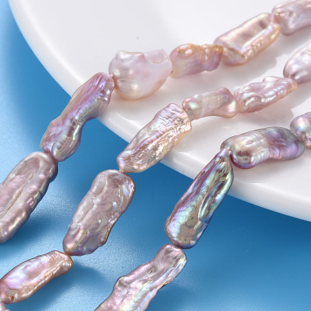 Honeyhandy Natural Keshi Pearl Beads Strands, Cultured Freshwater Pearl, Nuggets, Lavender, 15~26x6~12x4~7mm, Hole: 0.6mm, about 16~20pcs/strand, 14.96 inch(38cm)