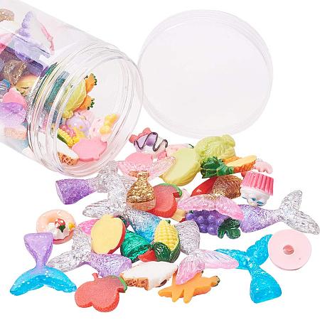 PandaHall Elite 60 pcs 2 Styles Food/Mermaid Tail Resin Cabochons Slime Beads Charms Resin Flatback Cute Slime Charms for Hair Clip DIY Craft Ornament Scrapbooking, Mixed Shape