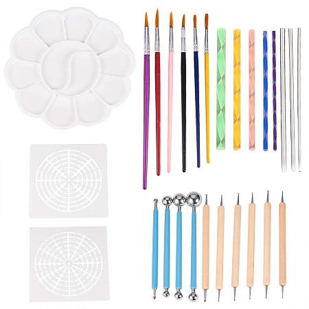 PandaHall Elite 27 Pieces Mandala Dotting Tools with Ball Stylus Dot Pen, Dotting Rods, Paint Brush, Stencil Template and, Paint Tray for Painting, Rock Paint Kits, Nail Art, Polymer Clay, DIY Supplies