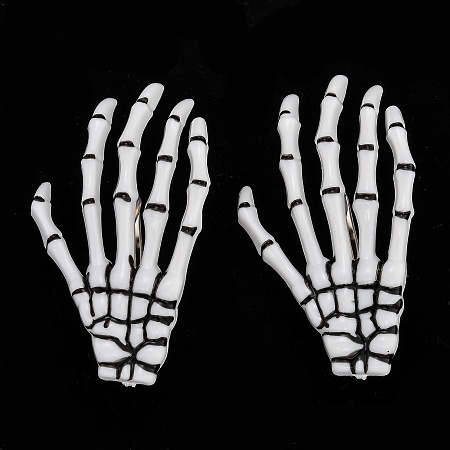 Honeyhandy Halloween Skeleton Hands Bone Hair Clips, Plastic & Iron Alligator Hair Clips, White, 72x41x6mm