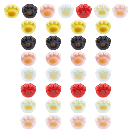 DICOSMETIC 28Pcs 7 Colors Handmade Printed Porcelain Beads, Cat Paw Prints, Mixed Color, 12x12x9mm, Hole: 2mm, 4pcs/color