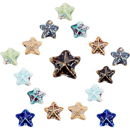 SUNNYCLUE 1 Box 16 Pcs 8 Colors Handmade Porcelain Beads Starfish Beads Hole 2mm Sea Stars Glazed Porcelain Beads for Necklace Bracelet Earring Making