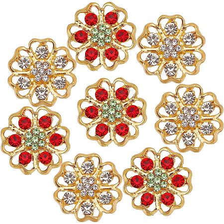 GORGECRAFT 2 Colors 8PCS Rhinestone Shank Buttons Crystal Flower Embellishments Sew on Clothing Buttons Clothes DIY Jewelry Decoration for Crafts Wedding Party Bouquet Sew on Clothing(Golden)
