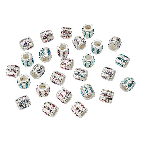 NBEADS 50 PCS Mixed Color Alloy Rhinestone European Beads, Large Hole Silver Metal Charms Beads fit Snake Chain Bracelet Jewelry Making