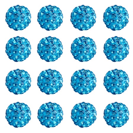 PandaHall Elite 10mm Disco Ball Clay Beads Aquamarine Pave Rhinestones Spacer Round Beads, about 100pcs/box