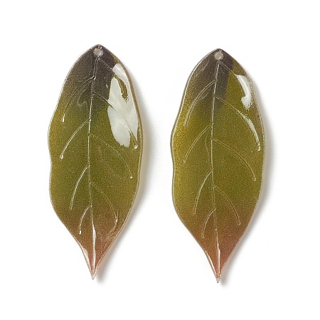 Arricraft Opaque Resin Pendants, Leaf, Olive, 33.5x13.8x12mm, Hole: 0.9mm