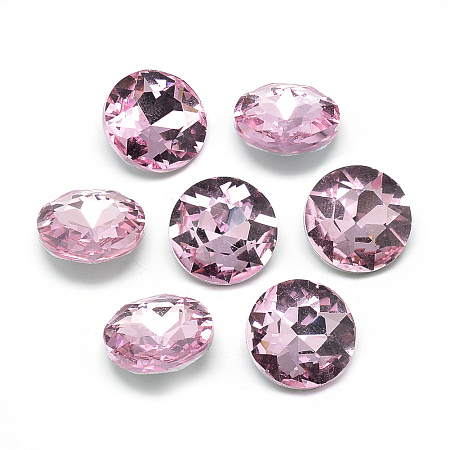 Honeyhandy Pointed Back Glass Rhinestone Cabochons, Back Plated, Faceted, Flat Round, Pearl Pink, 10x4.5mm