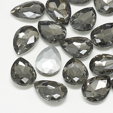 Honeyhandy Pointed Back Glass Rhinestone Cabochons, Back Plated, Faceted, teardrop, Black Diamond, 14x10x4.5mm