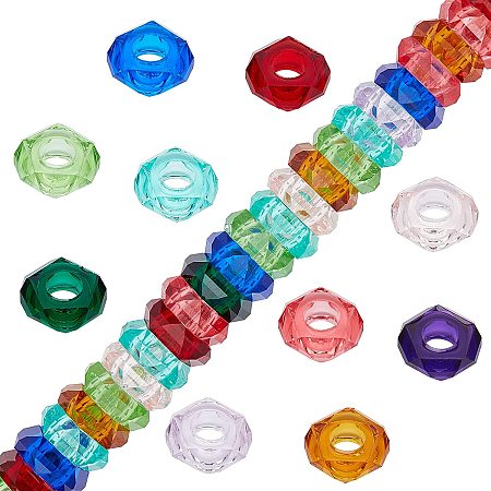 SUNNYCLUE 1 Box 100Pcs 10 Colors Resin European Large Hole Beads 14mm Assorted Crystal Faceted Loose Spacer Bead Rondelle Donut Jewelry Beads for DIY Bracelet Necklace Earring Jewelry Making