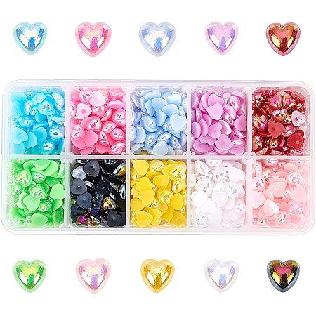 CHGCRAFT 1000pcs 10 Colors Acrylic Flat Back Cabochons Heart Shape Cabochons Beads Charms Cabochons for DIY Pendant Making 0.28x0.28x0.1inch