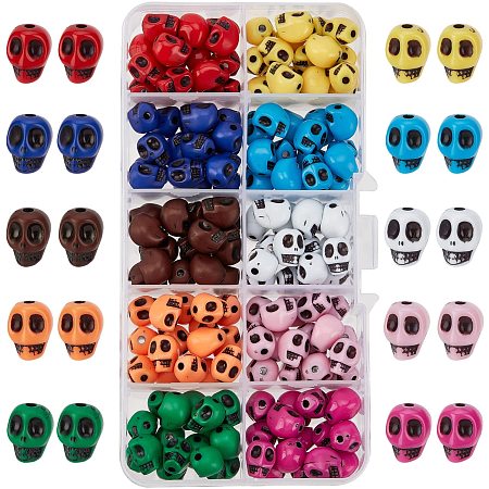 SUPERFINDINGS 160Pcs 10 Colors 10x8mm Skeleton Head Beads Acrylic Skull Beads Halloween Skeleton Skull Spacer Bead for Halloween Earring Bracelet Jewelry Making