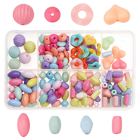 AHANDMAKER Opaque Acrylic Beads, Pastel Beads, 8 Shapes Assorted Loose Beads, Acrylic Heart Beads Flower Beads Round Beads for DIY Necklace Bracelet Jewelry Making(About 168pcs)