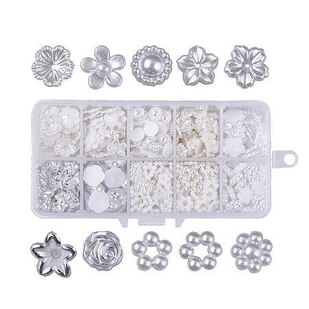 ABS Plastic Beads, Imitation Pearl, Flower, Mixed Color, 13.6x6.6x3cm; about 680pcs/box