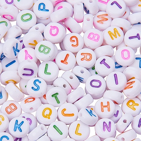 PandaHall Elite 7mm Cube Acrylic Letter Beads White Alphabet Beads with Colorful Letters for DIY Bracelets and Necklaces, about 1000pcs/bag
