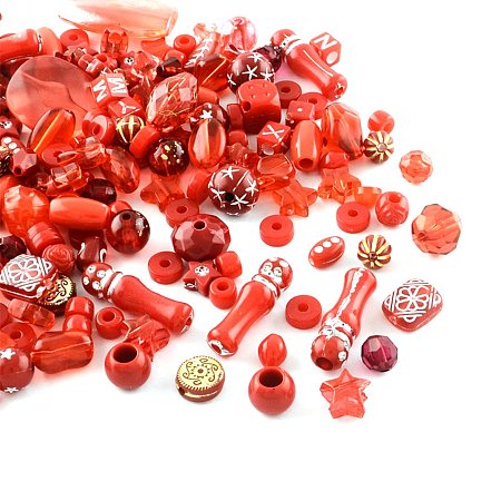 NBEADS 500g Mixed Shapes Red Acrylic Beads
