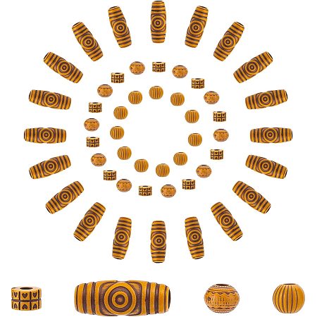 SUNNYCLUE 80Pcs 4 Styles Wooden Braid Beads Imitation Wood Acrylic Dreadlock Hair Column Oval Round Large Hole Bead Loose Spacers for Hair Styling Decoration DIY Crafts Accessories