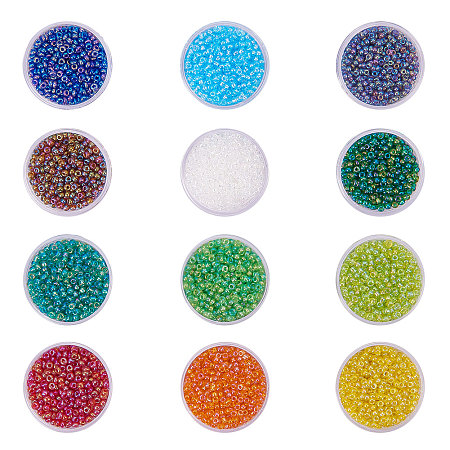 PandaHall Elite 1 Pack 12 Color 12/0 Round Glass Seed Beads Lined Pony Bead Tiny Spacer Beads Diameter 2mm with Container Box for Jewelry Making