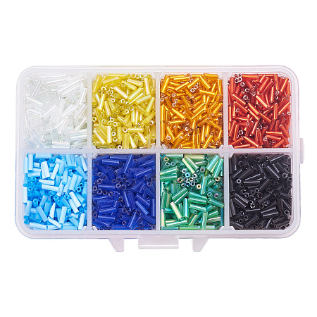 PandaHall Elite about 3500 Pcs Two Cut Glass Seed Bugle Beads Lined Space Bead 8 Colors 6x1.8mm for Jewelry Making