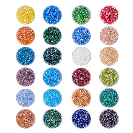 PandaHall Elite About 24000 Pcs of 1 Pack 24 Color 12/0 Round Glass Seed Beads Lined Pony Bead Tiny Spacer Beads Diameter 2mm with Container Box for Jewelry Making