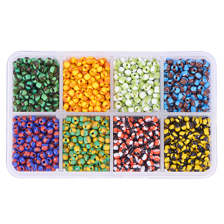 PandaHall Elite About 2000 Pcs 6/0 Glass Seed Beads Lined Pony Bead Tiny Spacer Czech Beads Double Colors Bead Diameter 4mm for Jewelry Making 8 Styles