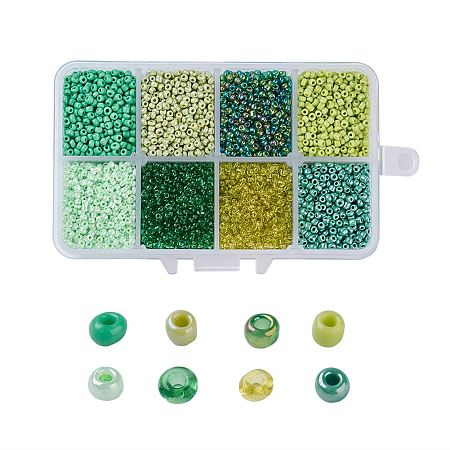 ARRICRAFT 1 Box About 8000pcs 12/0 Mixed Green Glass Seed Beads Diameter 2mm Round Loose Beads