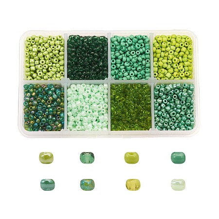 1 Box 8/0 Glass Seed Beads Round  Loose Spacer Beads, Green, 3mm, Hole: 1mm; about 4200pcs/box