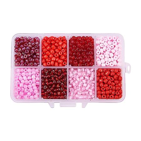 ARRICRAFT 1 Box About 1440pcs 6/0 4mm Mixed Red Round Glass Seed Beads