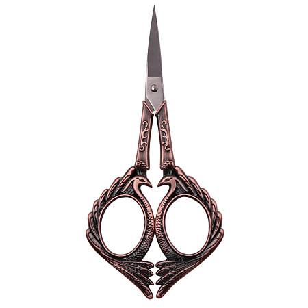 Honeyhandy Stainless Steel Phoenix Scissors, Alloy Handle, Embroidery Scissors, Sewing Scissors, Red Copper & Stainless steel Color, 12.6cm
