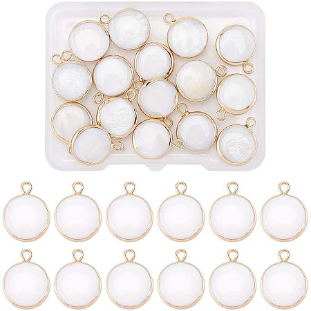 BENECREAT 16PCS Freshwater Shell Charms Pendants Flat Round Shell Charms with Gold Plated Brass Edge for Bracelet Necklace DIY Jewelry Making, 16x13x5mm
