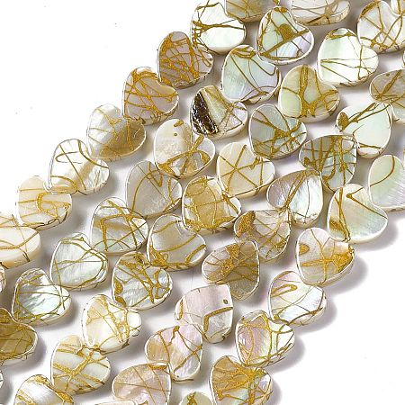 Honeyhandy Drawbench Style Natural Freshwater Shell Beads Strands, AB Color Plated, Heart, Colorful, 10x10~10.5x3mm, Hole: 0.5mm, about 37~38pcs/strand, 13.07~13.31 inch(33.2~33.8cm)