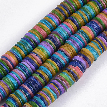 ARRICRAFT Dyed Freshwater Shell Beads, Disc/Flat Round, Heishi Beads, Mixed Color, 13x1~2.5mm, Hole: 1mm, about 194~198pcs/strand, 14.9 inches~15.5 inches