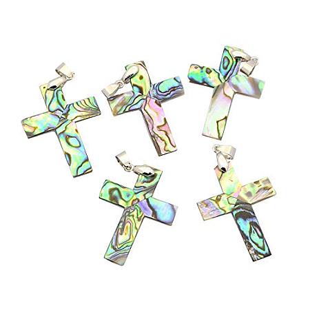 ArriCraft 1pcs Cross Abalone Shell Pendants with Rhinestone and Platinum Tone Brass Bail Seashell Charms for Jewelry Making and Crafting